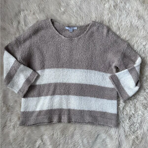 Favlux Neutral Striped Sweater 3/4 Sleeves Beige and White Size Small